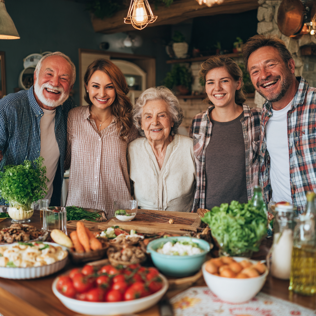 Усмихната българска жена на средна възраст държи чиния със здравословна храна, изглежда енергична и доволна